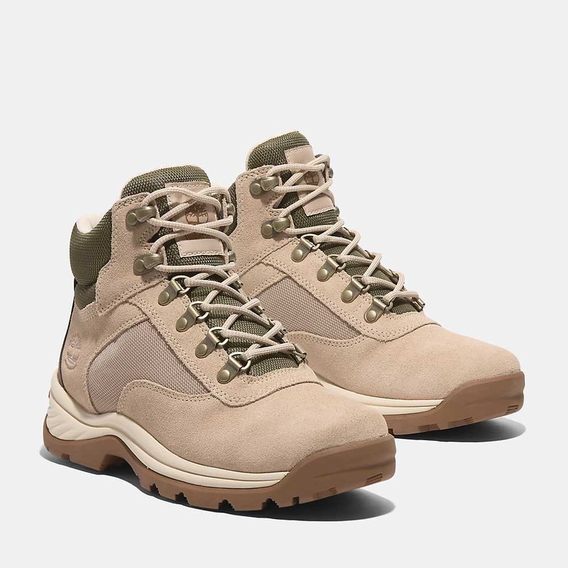 Women’s White Ledge Mid Lace-Up Waterproof Hiking Boot – Light Beige Suede
