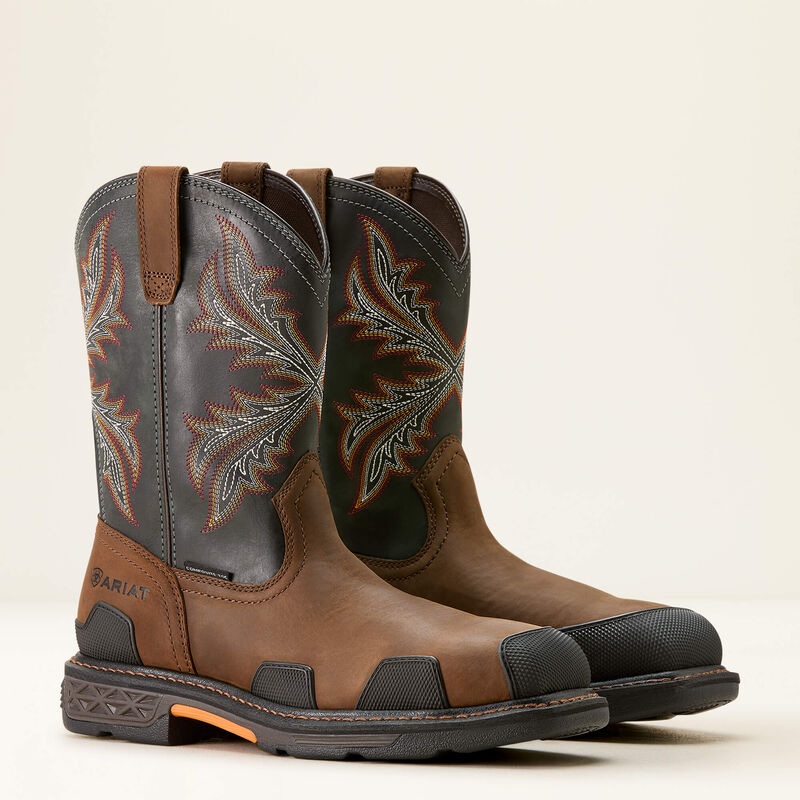 Men’s OverDrive Wide Square Toe Composite Toe Work Boot – Brown / Rough Stone