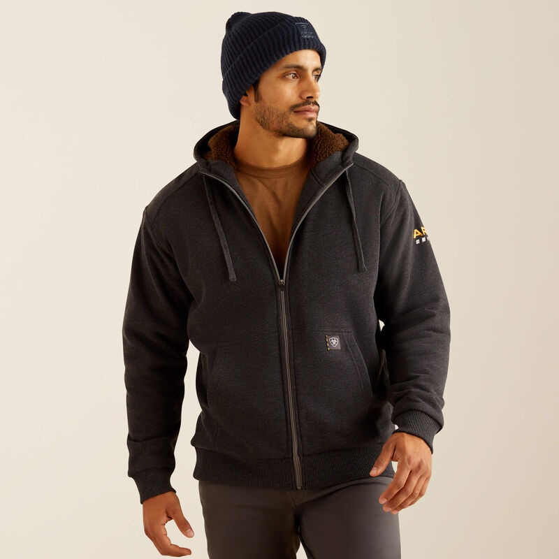 Men’s Rebar All-Weather Sherpa-Lined Full Zip Hoodie – Charcoal Heather