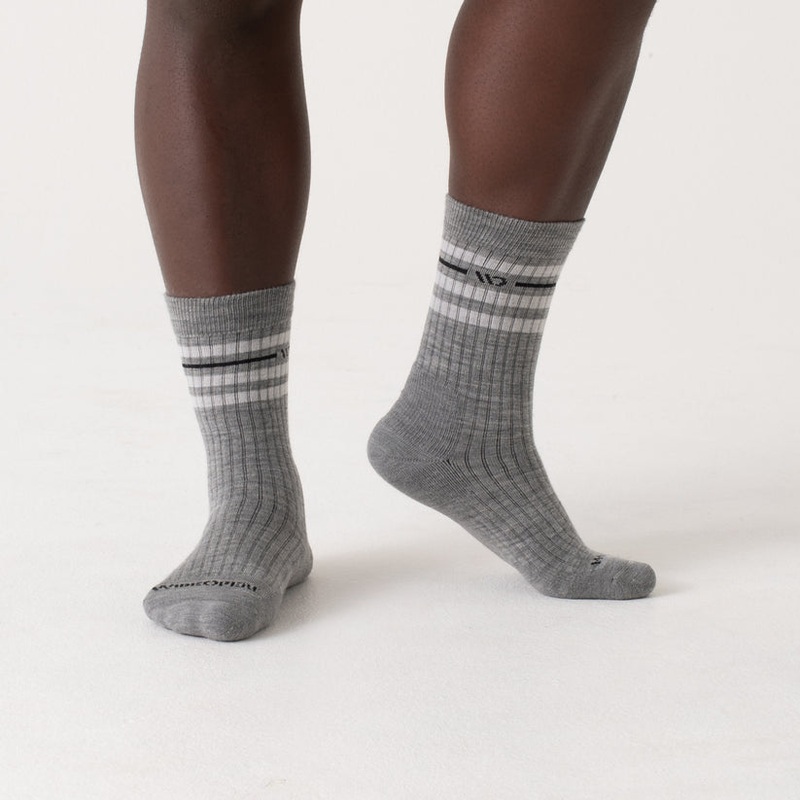 Men’s Vintage Stripe Midweight Cushioned Crew Sock – Light Gray