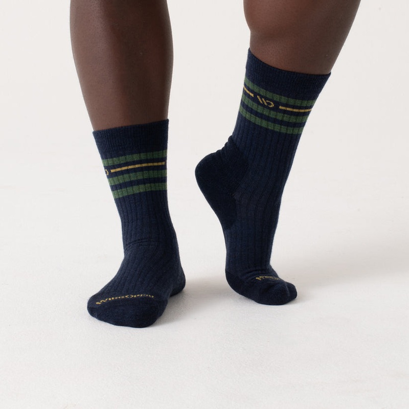 Men’s Vintage Stripe Midweight Cushioned Crew Sock – Navy