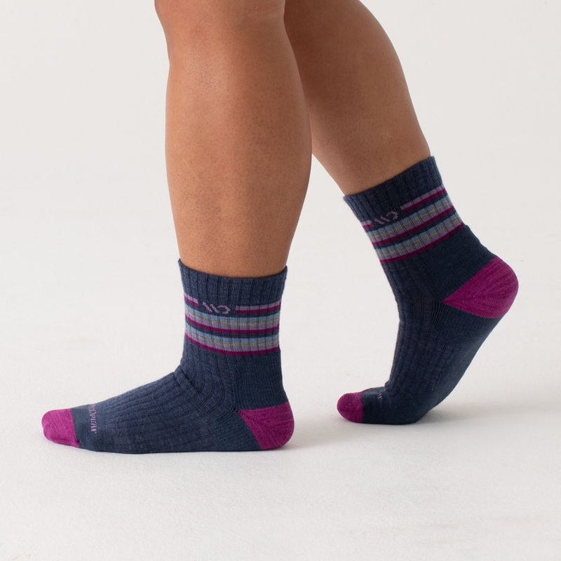 Women’s Multi Stripe Midweight Cushioned Micro Crew Sock – Denim