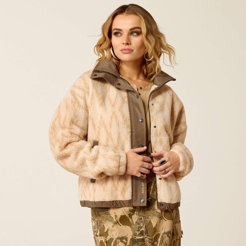 Women’s Sherpa Blocked Jacket – Tonal Sand Print