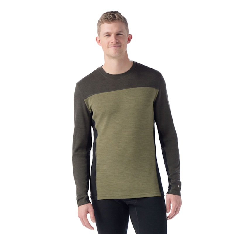 Men’s Classic Thermal Merino Base Layer Colorblock Crew – Winter Moss/North Woods