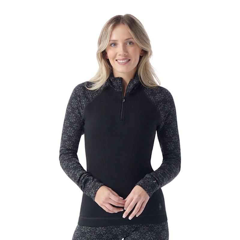 Women’s Classic Thermal Merino Base Layer Quarter-Zip – Black Digi Snow
