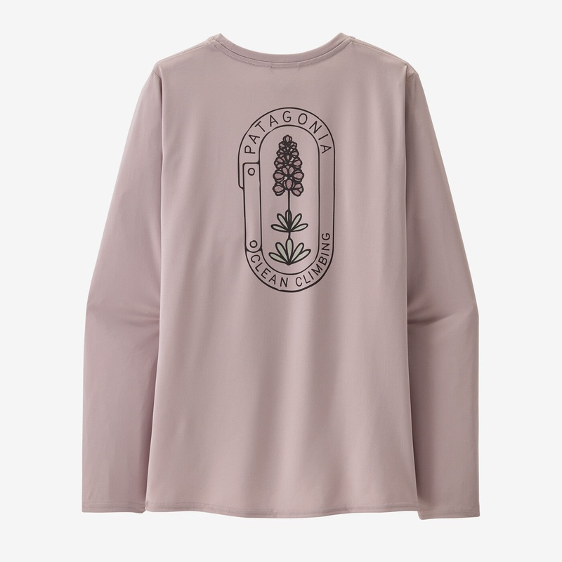 Women’s Long-Sleeved Capilene Cool Daily Graphic Shirt (Lands) – Clean Climb Bloom: Echo Purple