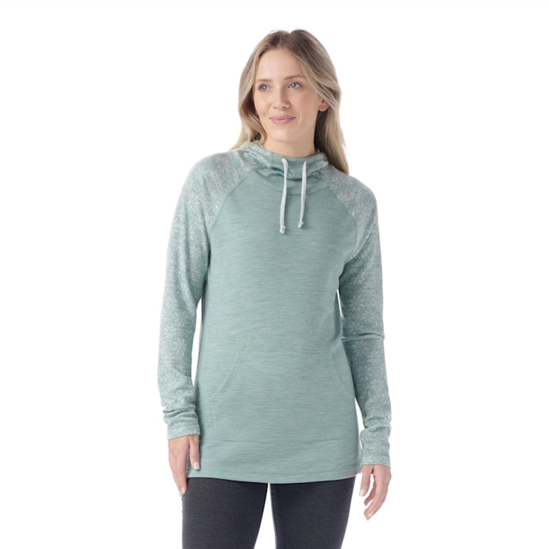 Women’s Thermal Merino Drape Neck Hoodie – Arctic Green Digi Snow