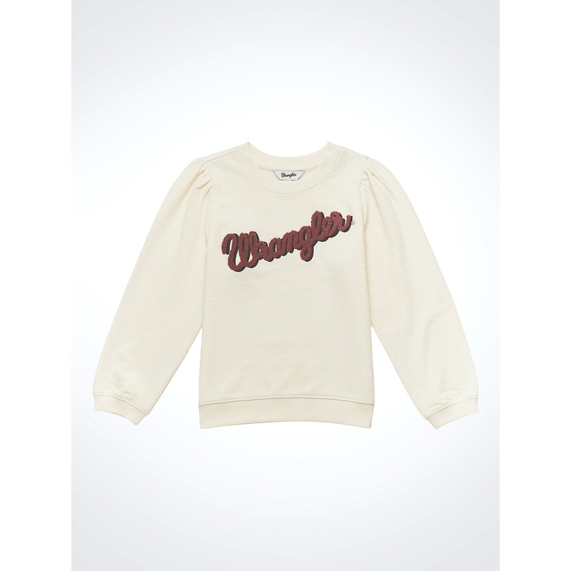 Girls’ Embroidered Puff Sleeve Pullover – White