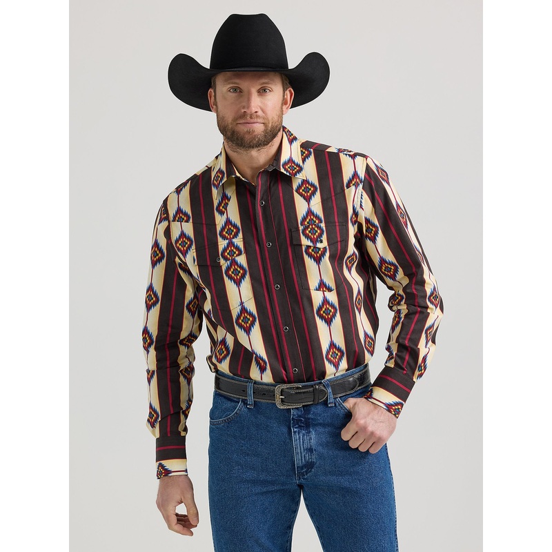 Men’s Checotah Long Sleeve Western Snap Printed Shirt – Sunset Stripe