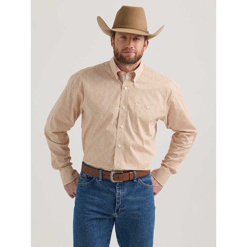 Men’s George Strait Long Sleeve Button Down One Pocket Shirt – Amber Floral