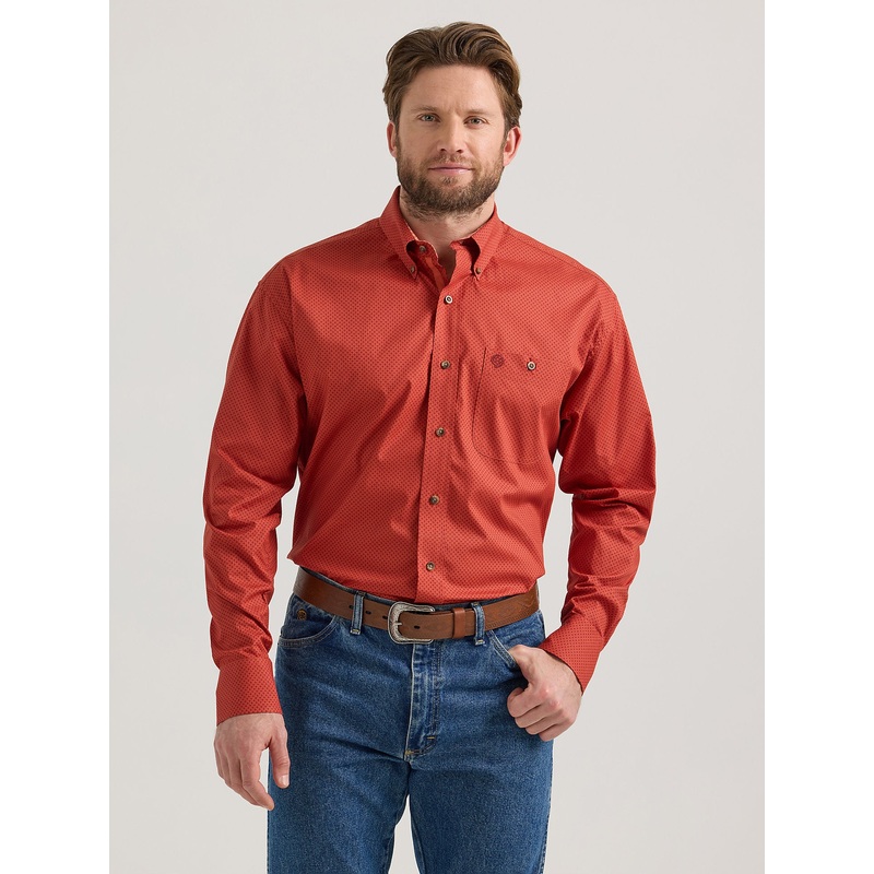 Men’s George Strait Long Sleeve Button Down One Pocket Shirt – Scarlet Deco