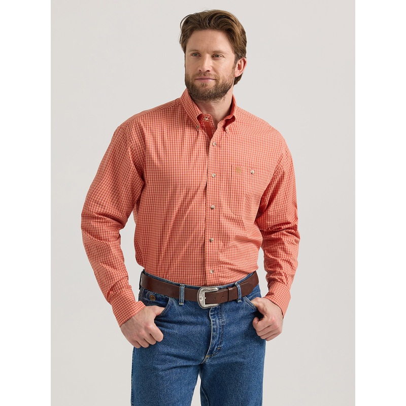 Men’s George Strait Long Sleeve Button Down One Pocket Shirt – Sienna Check