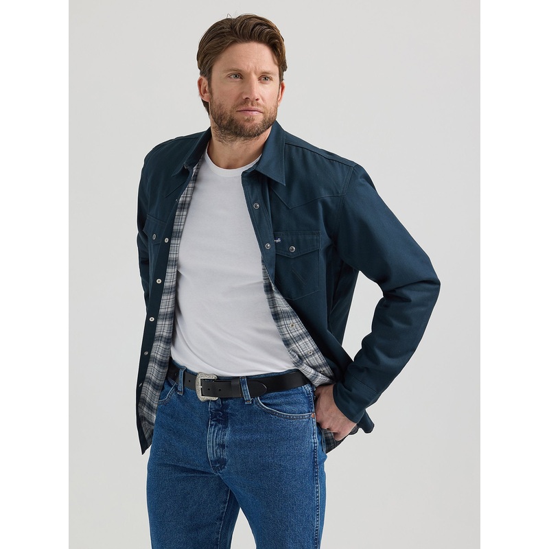 Men’s Long Sleeve Flannel Lined Solid Work Shirt – Black