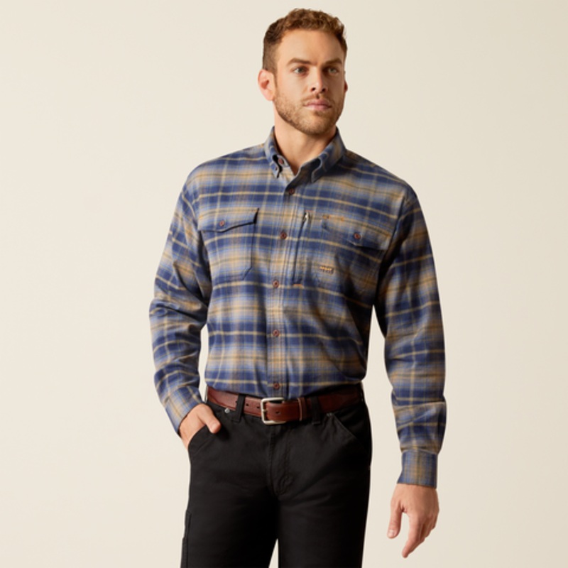 Men’s Rebar Flannel DuraStretch Work Shirt – Navy & Khaki