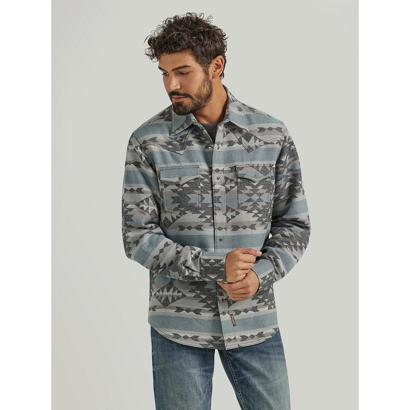 Men’s Retro Premium Jacquard Snap Shirt Jacket – Blue Steel
