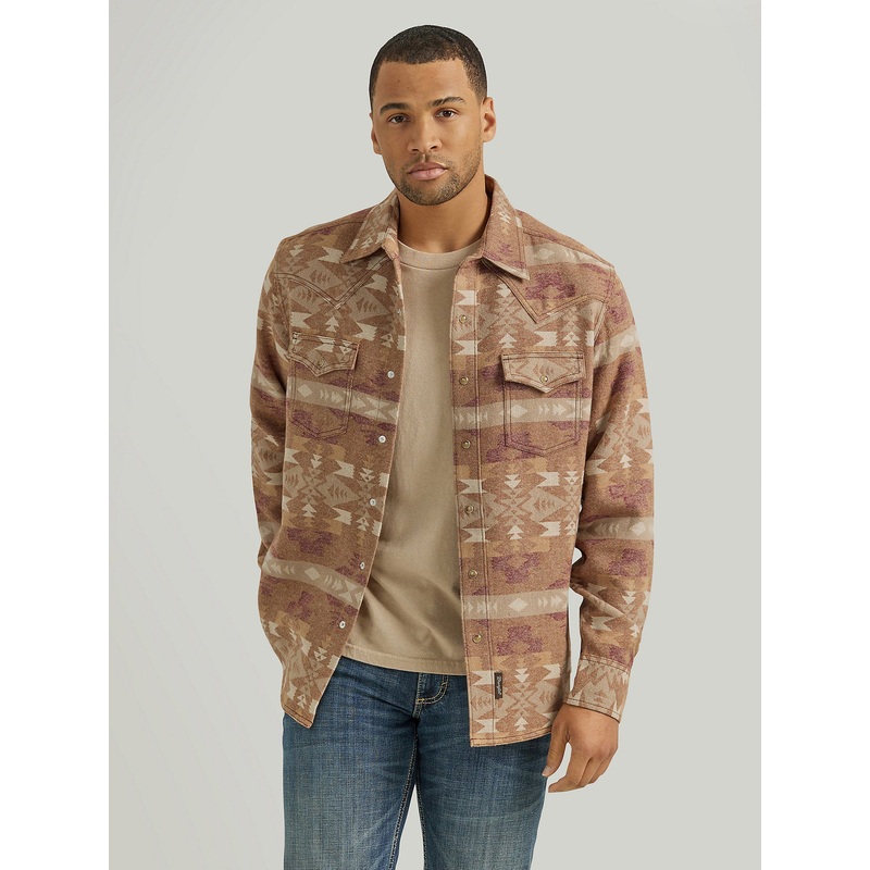 Men’s Retro Premium Jacquard Snap Shirt Jacket – Sand