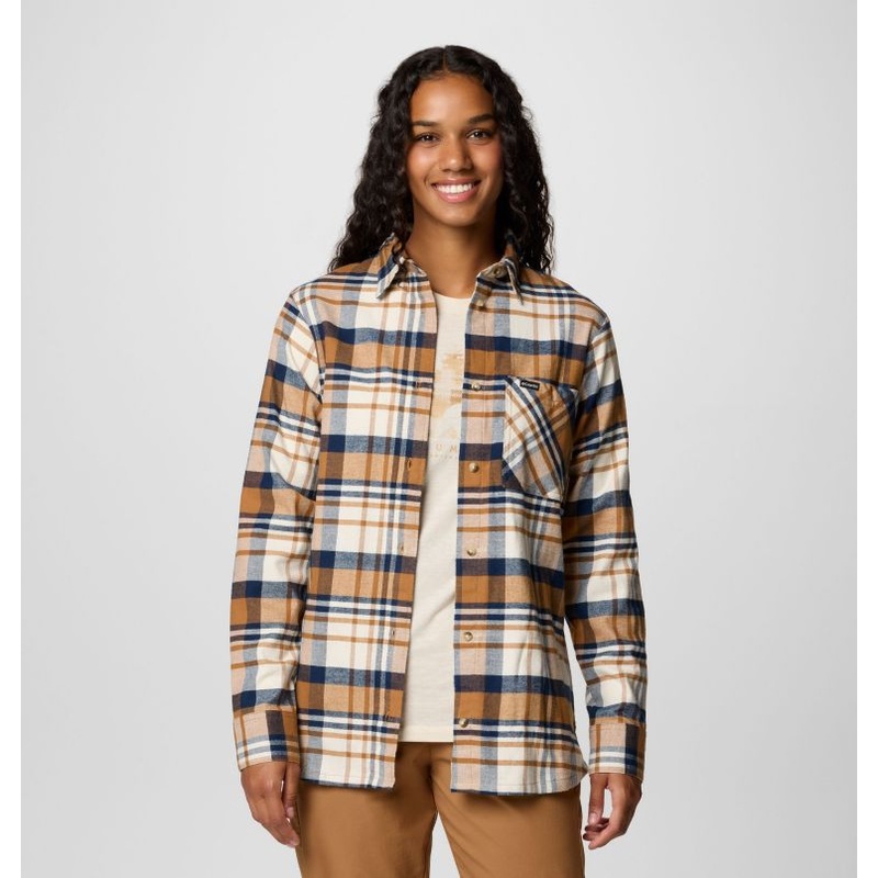 Women’s Calico Basin Flannel Long-Sleeve Shirt – Camel Brown Multiplaid