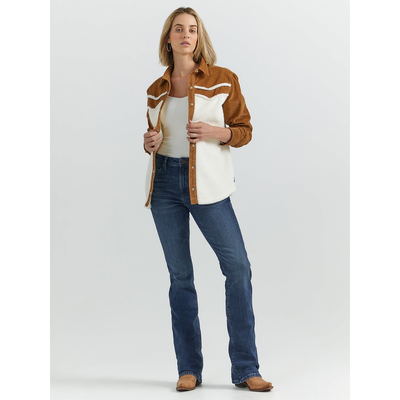 Women’s Corduroy Yoke Sherpa Shirt Jacket – Caramel
