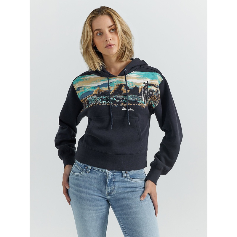 Women’s Landscape Graphic Pullover Hoodie – Dark Navy