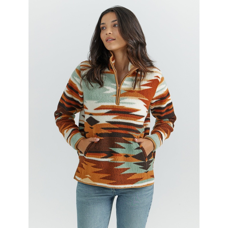 Women’s Retro Quarter-Zip Sherpa Pullover – Desert Hues