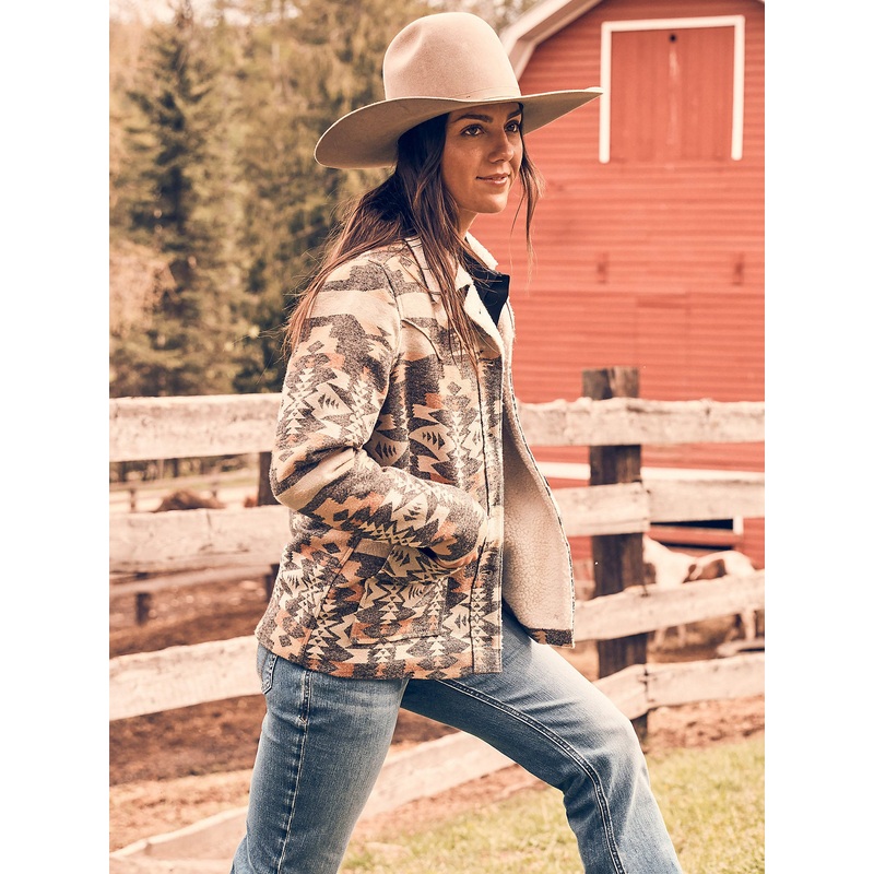 Women’s Sherpa Lined Southwestern Barn Jacket – Grey Geo