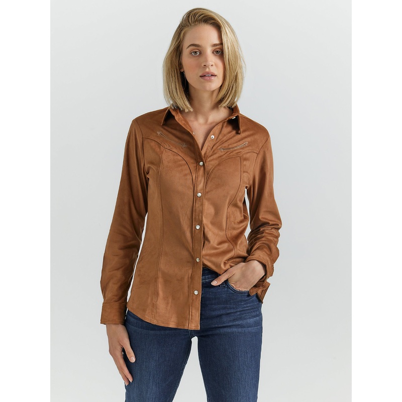 Women’s Suede Rodeo Snap Shirt – Brown