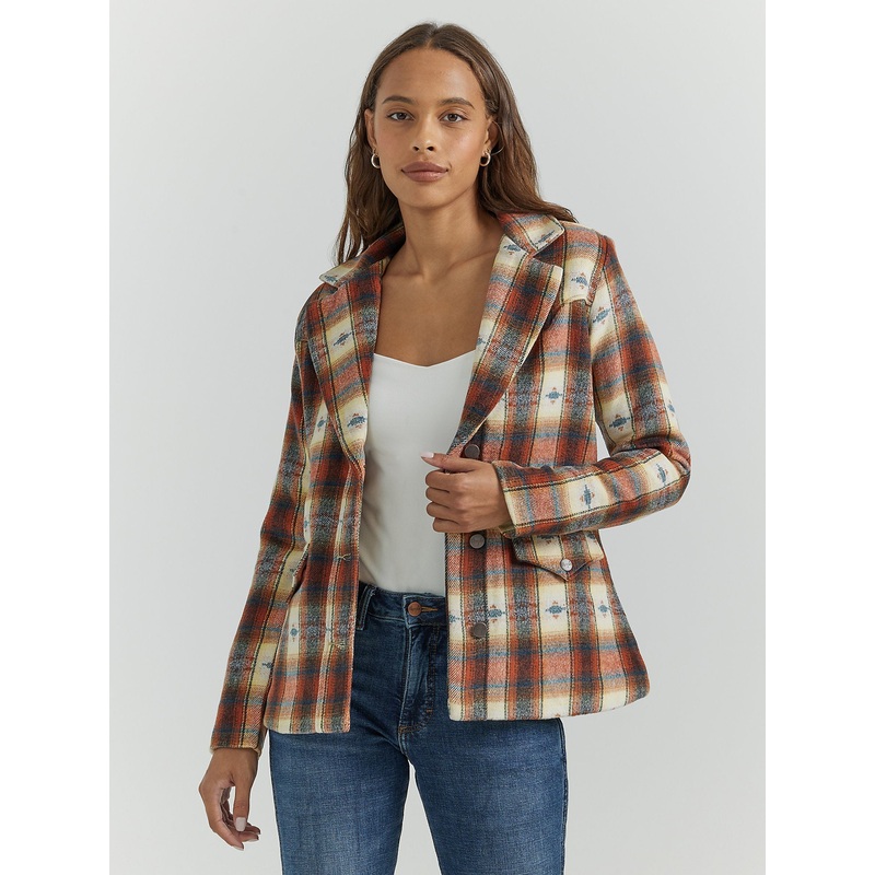 Women’s Western Printed Blazer Coat – Creamy Red