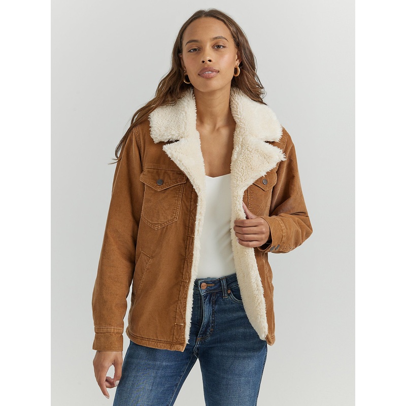 Women’s Western Sherpa Lined Corduroy Wrange Coat – Tan