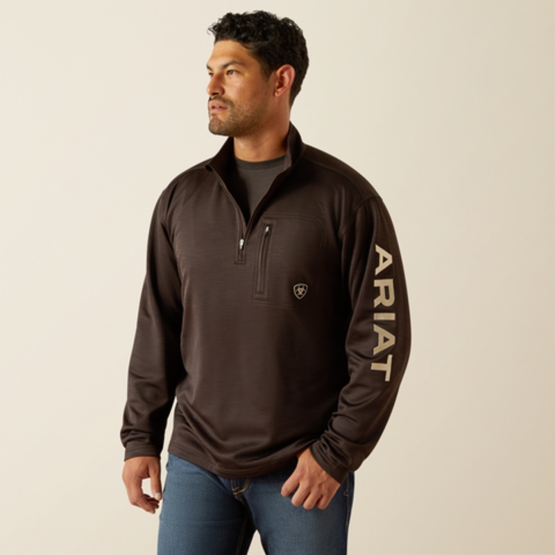 Men’s Tek Team 1/4 Zip Sweatshirt – Brown Heather & Tan
