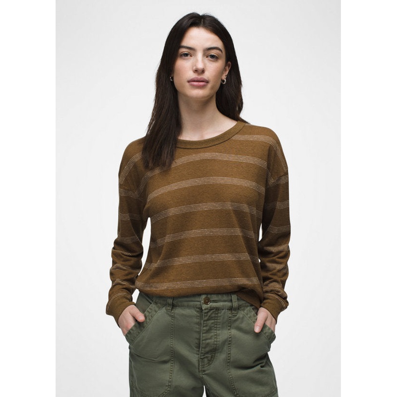 Women’s Cozy Up Long-Sleeve Crew – Sepia Stripe