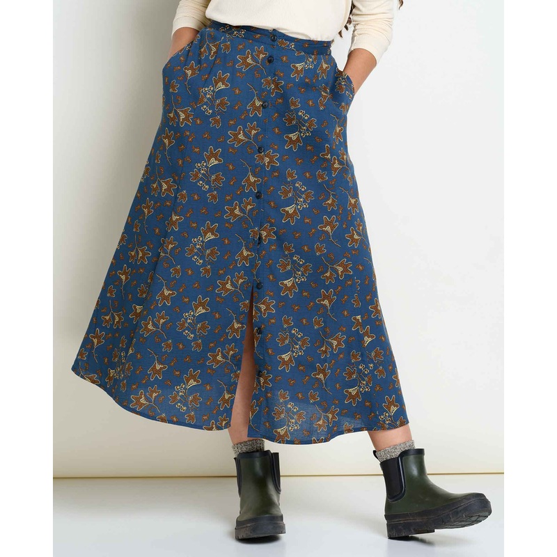 Women’s Manzana Paneled Midi Skirt – Midnight Leaf Print