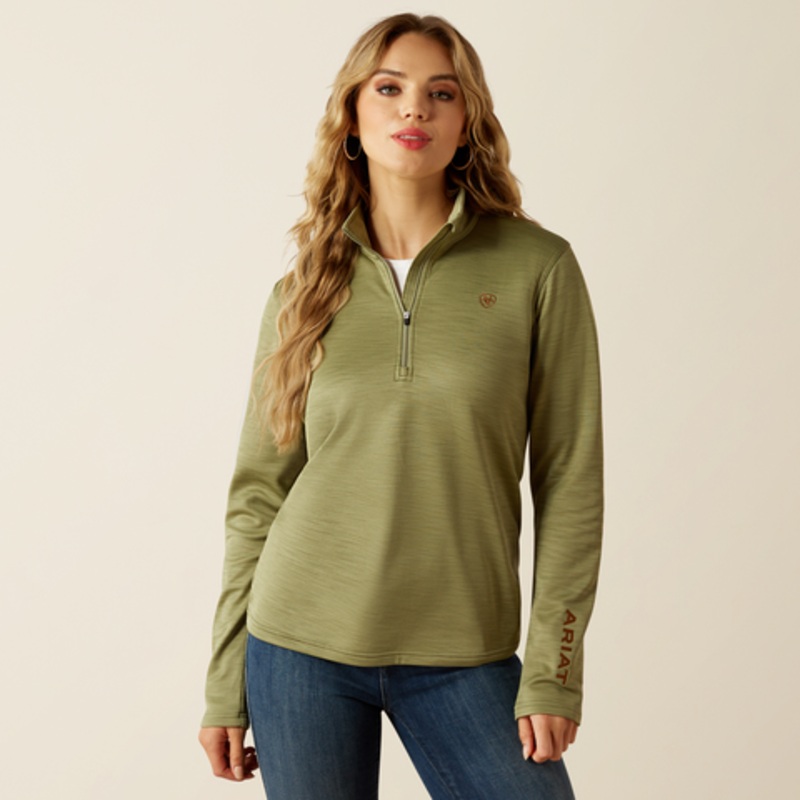 Women’s Tek Team 1/2 Zip Sweatshirt – Sage Heather & Cognac