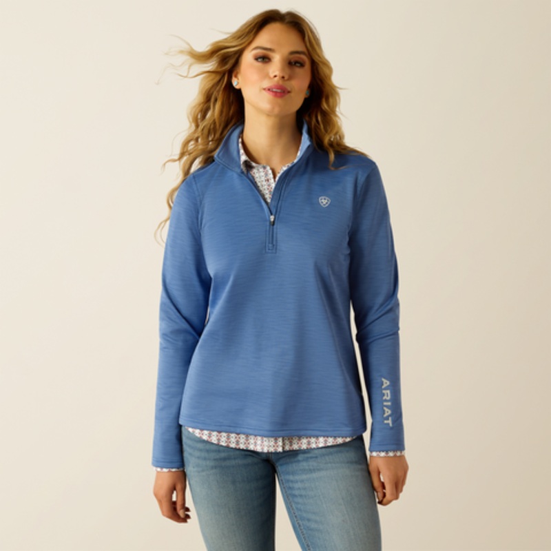 Women’s Tek Team 1/2 Zip Sweatshirt – Soft Blue Heather & Ivory