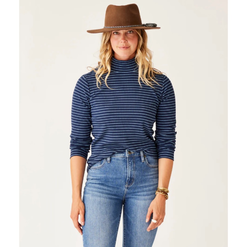 Women’s Denise Turtleneck – Navy Mini Breton