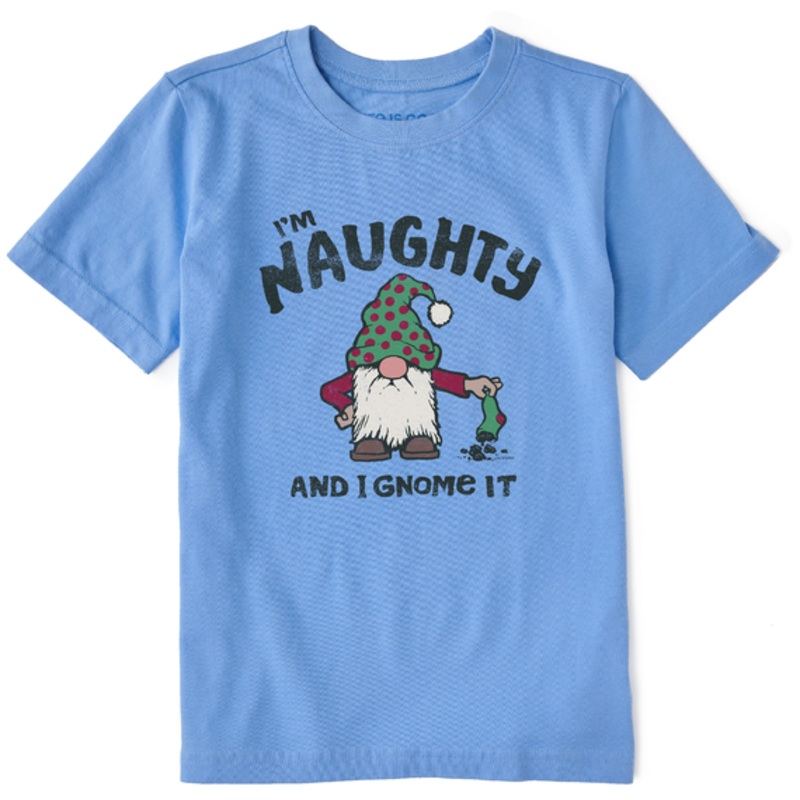 Kids’ Naughty Gnome Crusher Tee – Cornflower Blue