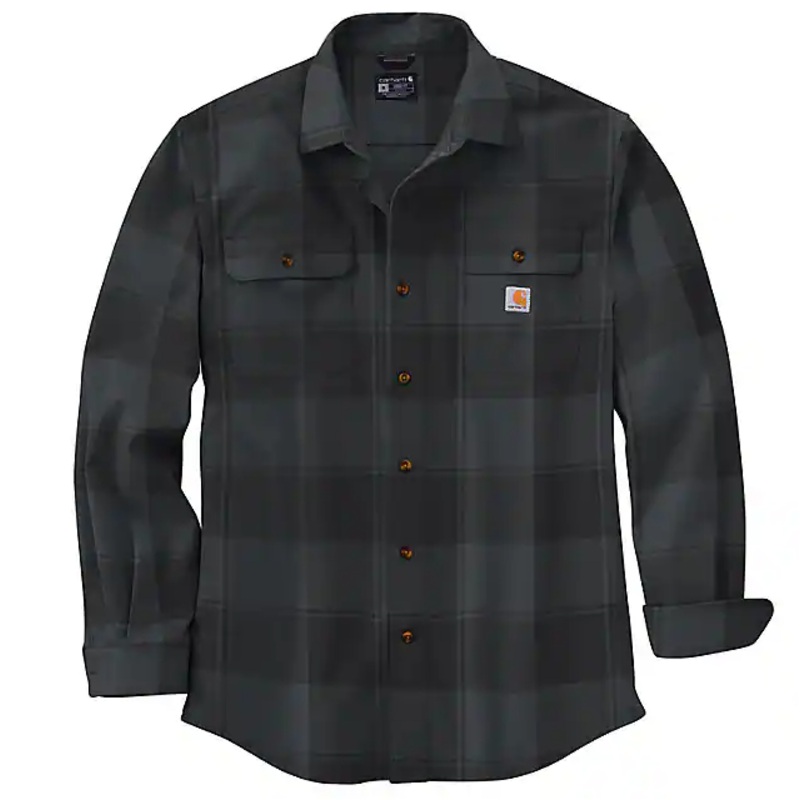 Loose Fit Heavyweight Flannel Long-Sleeve Plaid Shirt – Black