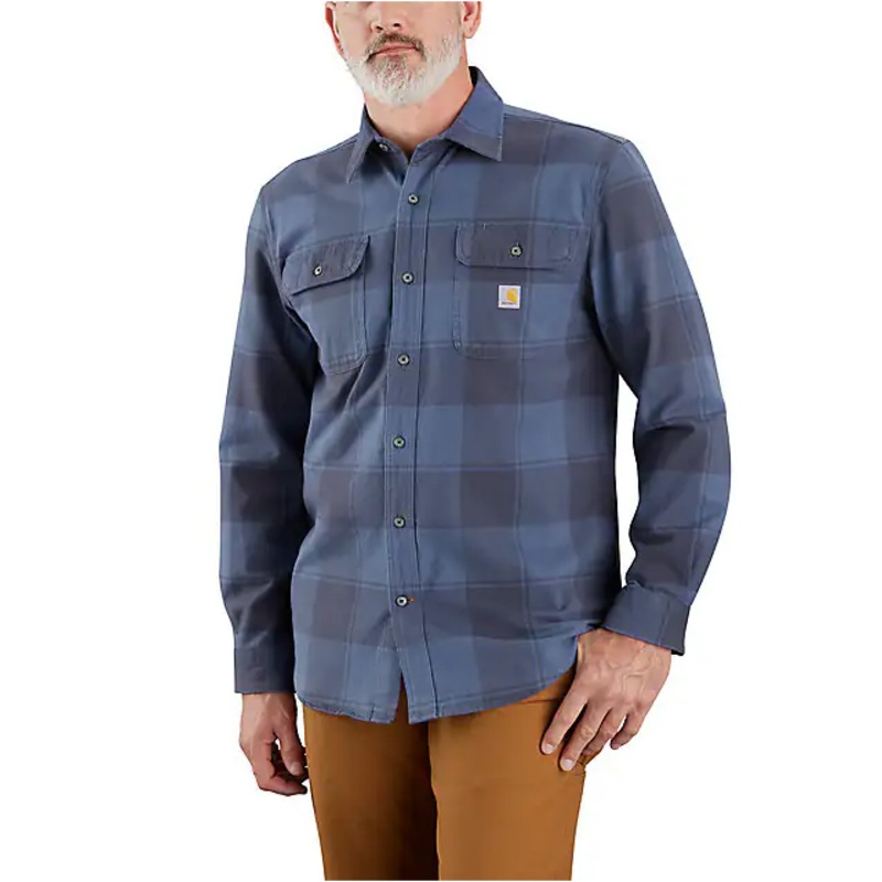 Loose Fit Heavyweight Flannel Long-Sleeve Plaid Shirt – Navy