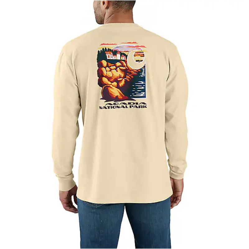 Loose Fit Heavyweight Long-Sleeve Acadia National Park Graphic T-Shirt – Oat Milk