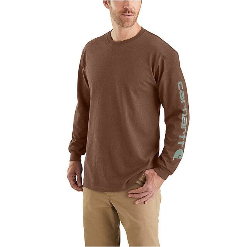 Loose Fit Heavyweight Long-Sleeve Logo Sleeve Graphic T-Shirt – Mocha Heather