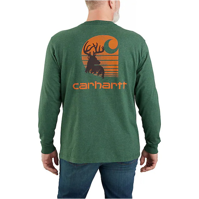 Loose Fit Heavyweight Long-Sleeve Pocket Deer Graphic T-Shirt – Frosted Balsam