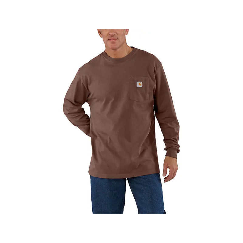 Loose Fit Heavyweight Long-Sleeve Pocket T-Shirt – Mocha Heather
