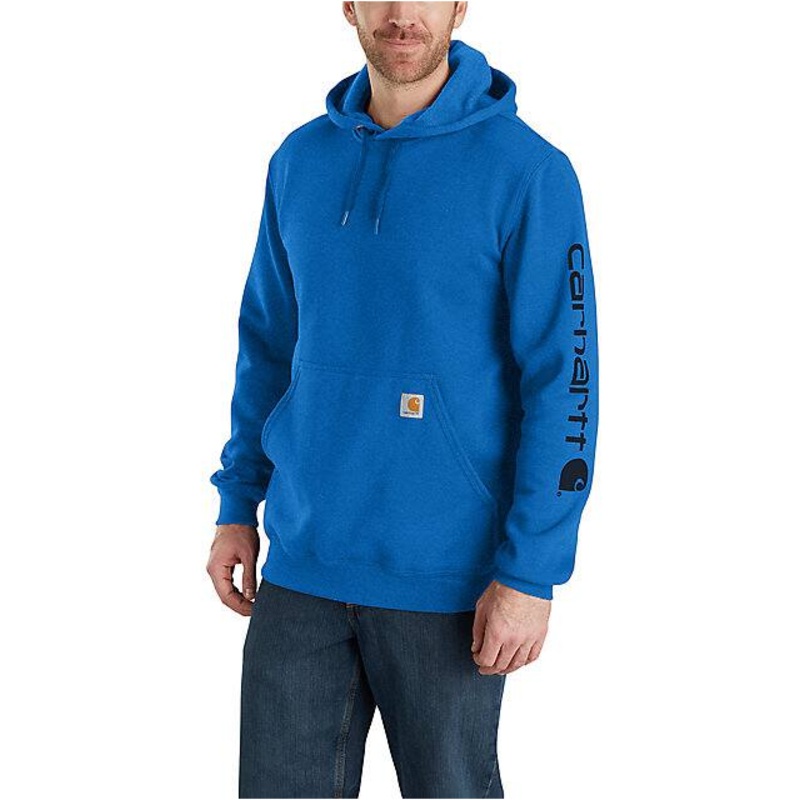 Loose Fit Midweight Logo Sleeve Graphic Hoodie – Beacon Blue Heather