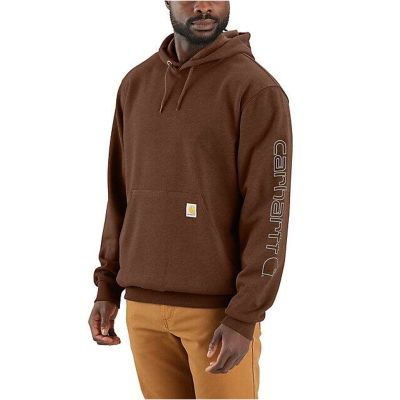 Loose Fit Midweight Logo Sleeve Graphic Hoodie – Mocha Heather