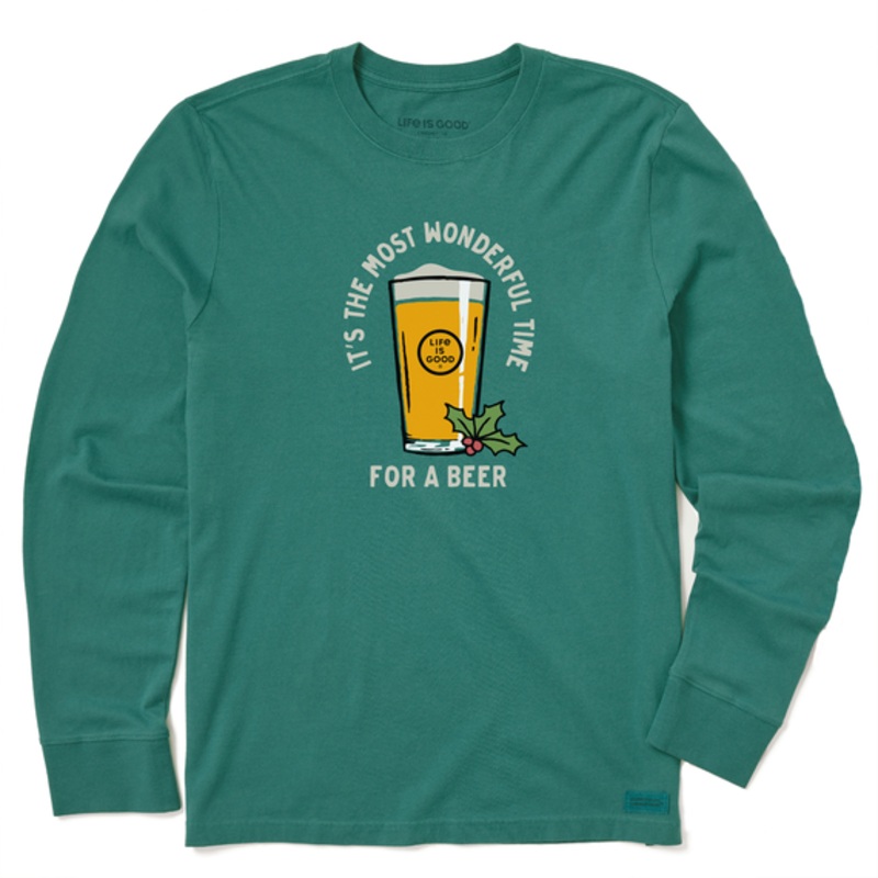 Men’s Time for a Beer Long-Sleeve Crusher Tee – Spruce Green