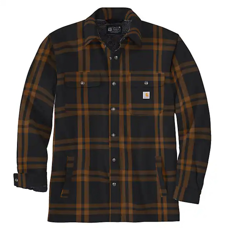 Relaxed Fit Flannel Sherpa-Lined Shirt Jacket – Black