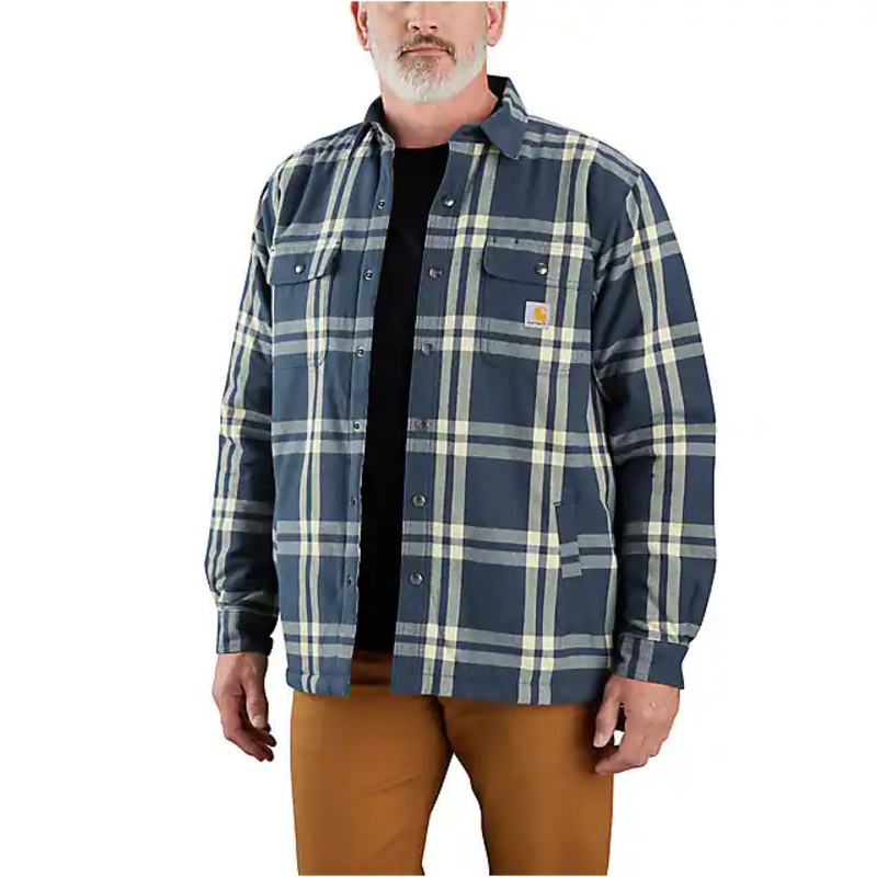 Relaxed Fit Flannel Sherpa-Lined Shirt Jacket – Dark Blue