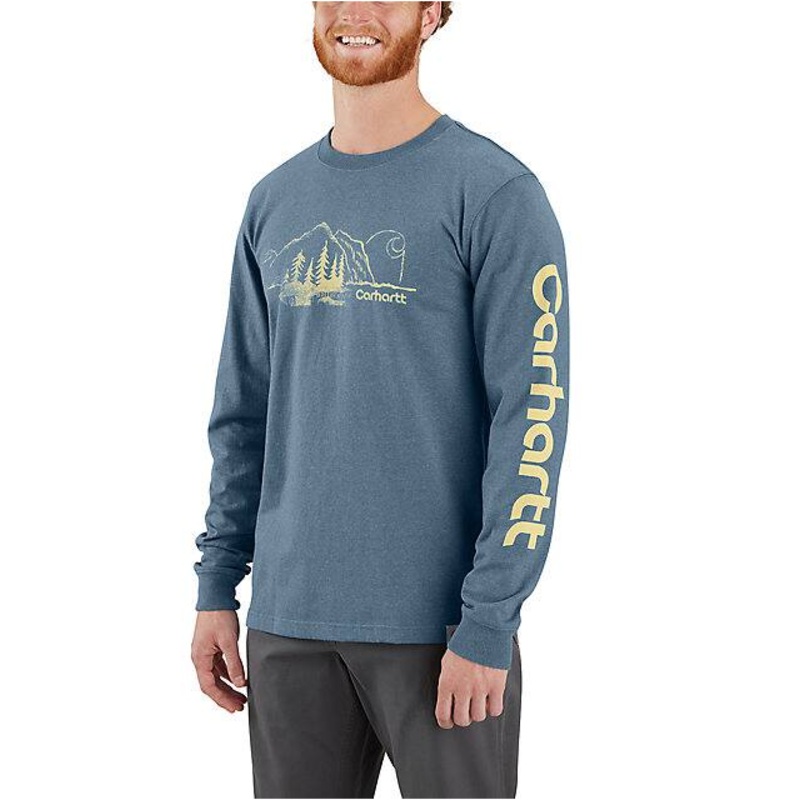 Relaxed Fit Heavyweight Long-Sleeve Mountain Graphic T-Shirt – Thundercloud
