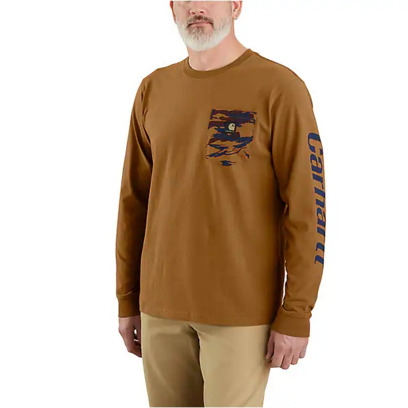 Relaxed Fit Heavyweight Long-Sleeve Pocket Camo Graphic T-Shirt – Carhartt Brown