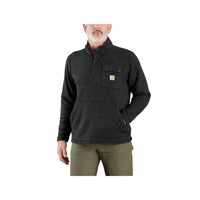 Relaxed Fit Midweight Quarter-Zip Pocket Sweater Fleece – Black