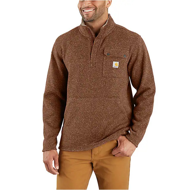 Relaxed Fit Midweight Quarter-Zip Pocket Sweater Fleece – Mocha